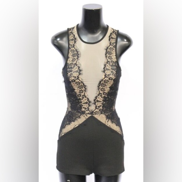 Topshop Women's Nude Mesh Lace Detail Plunge Romper Black Size US: 6 UK: 10 - Picture 3 of 15